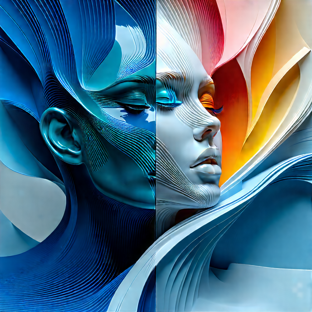 Abstract 3D Render: Duality represented through flowing lines