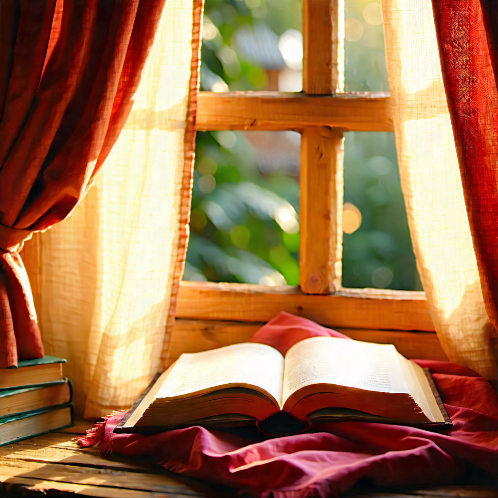 Lifestyle Macro Photography: Reading Nook With Warm Lighting With Window Curtain,