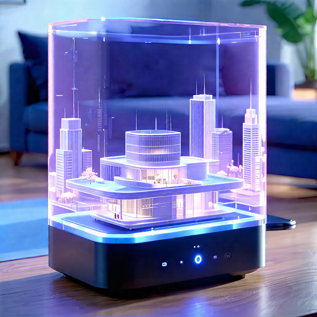 Tech 3d Render: Smart Home Device With Holographic Display With Small, Illuminated