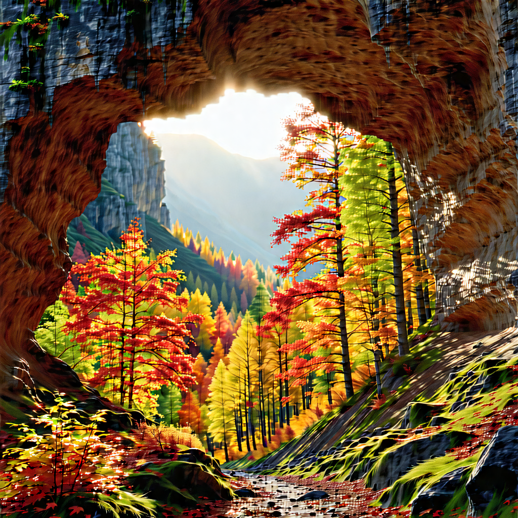 Nature Matte Painting: Natural Arch In Autumn Colors With Painting Forest
