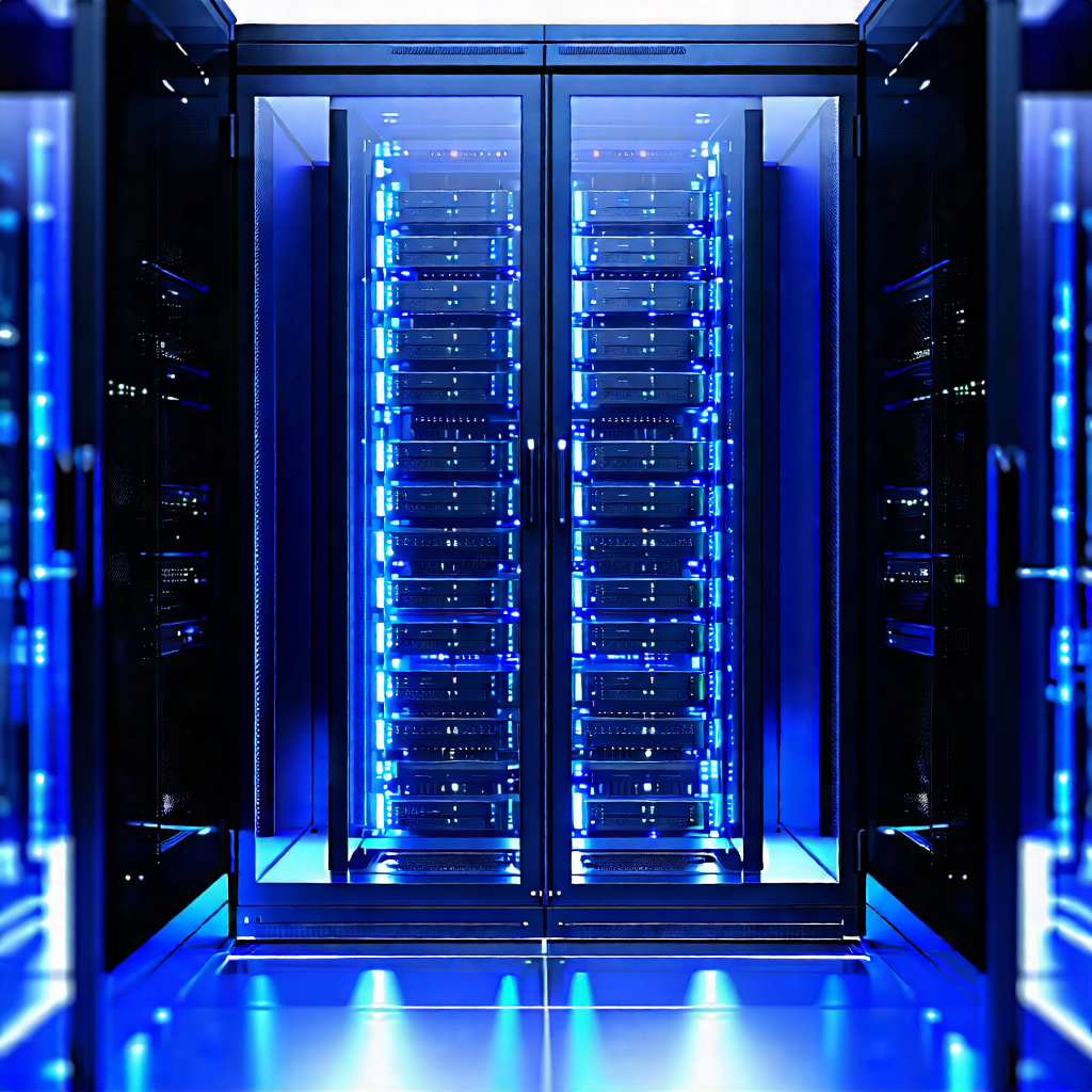 Tech Product Photography: Server rack with (digital:1.27) particles