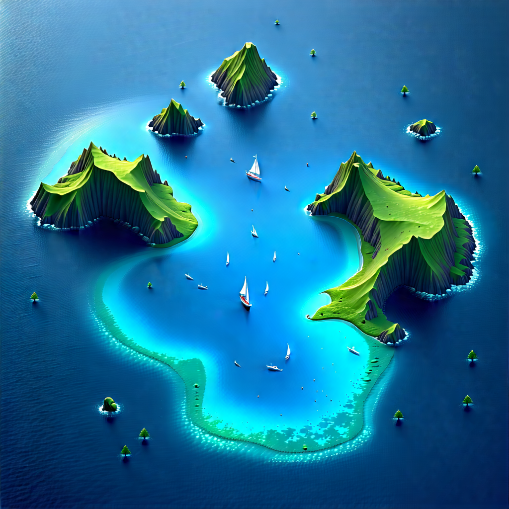Nature Isometric Design: Aerial View Of Coastal Islands With Image, There