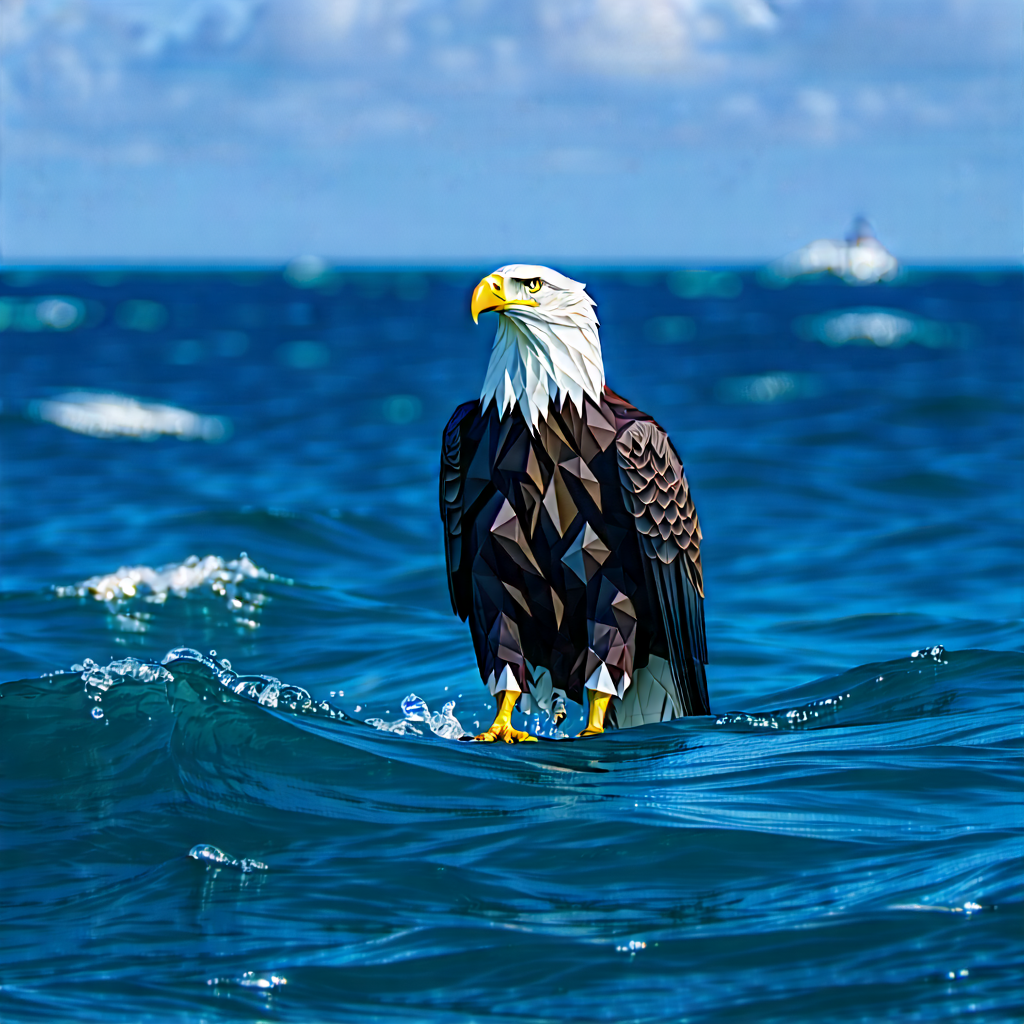 Nature Low Poly: Eagle In (ocean:1.44) Waters With Bald Eagle