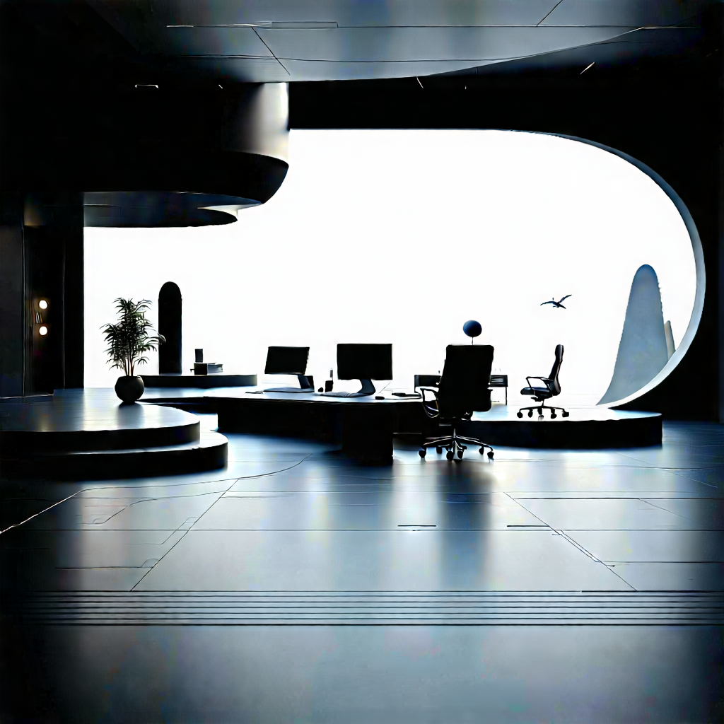 Tech Matte Painting: Futuristic Tech Startup Office With Black White
