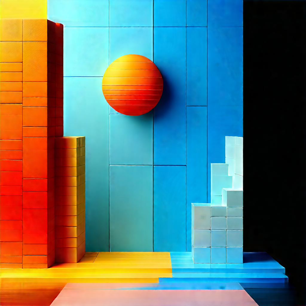 Abstract Voxel Art: (minimalist:1.2) Series With Color Block With Large, Colorful