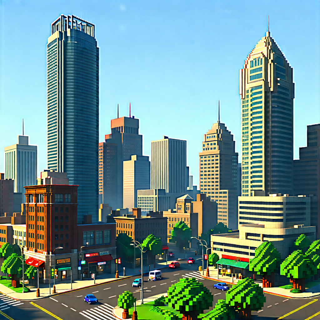 Urban Voxel Art: Cityscape Of Downtown District During Midday With Model City