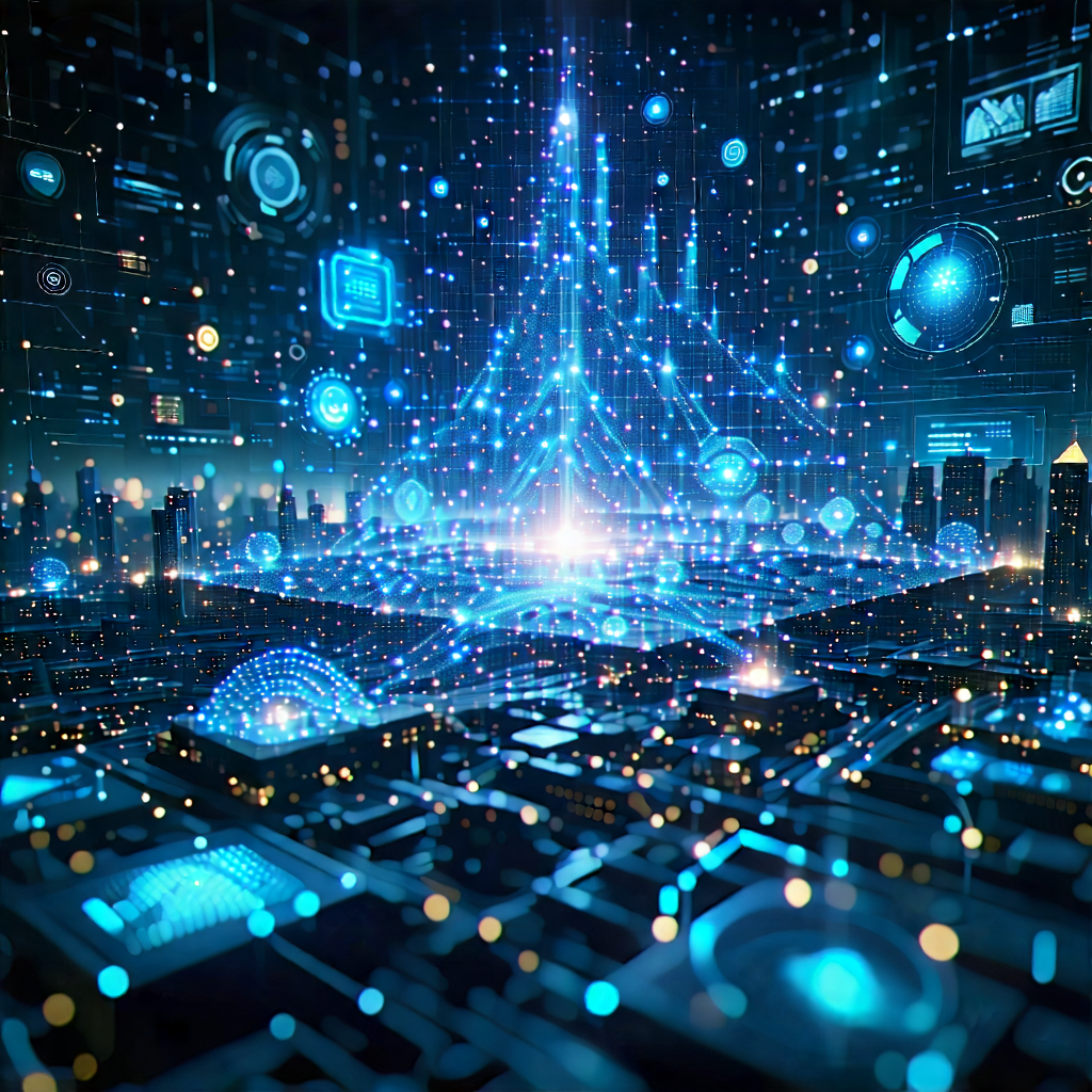 Tech Digital Illustration: Big Data Visualization With Futuristic Scene,