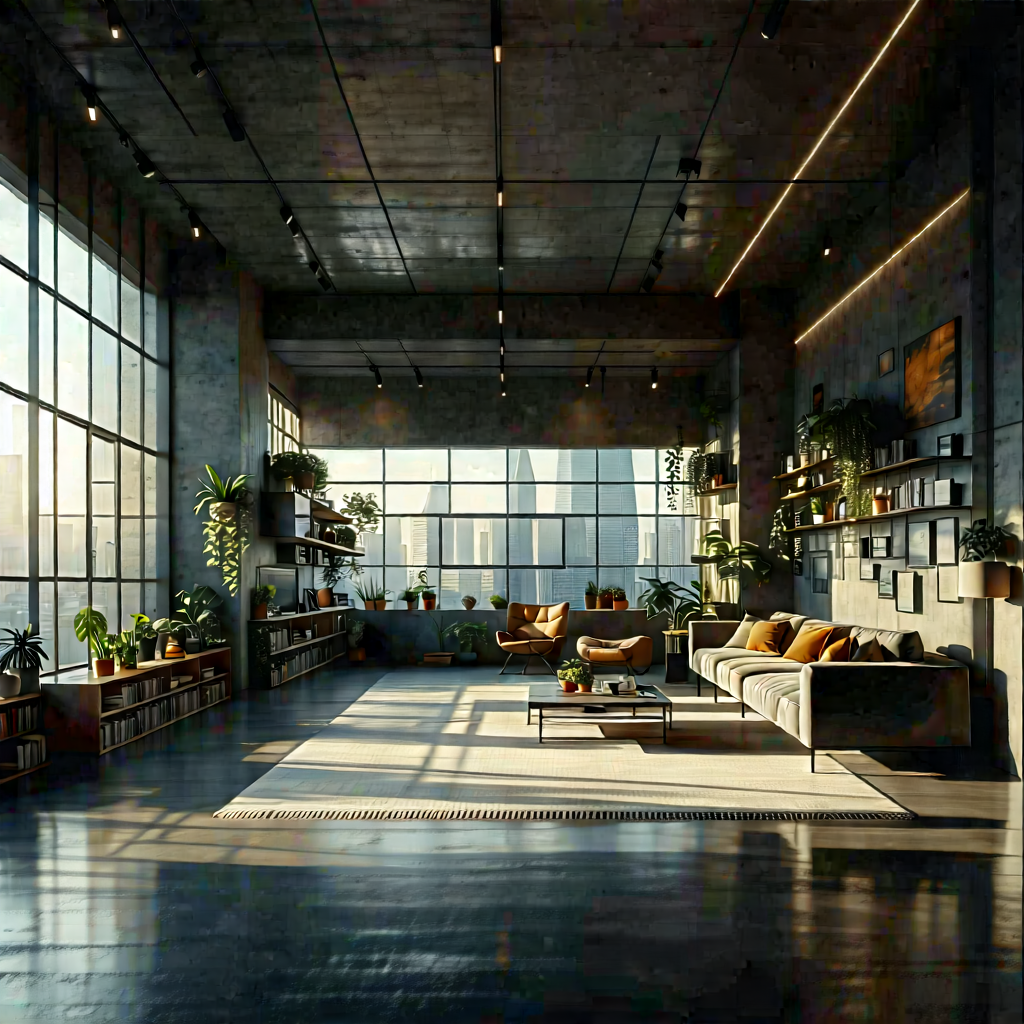 Urban Concept Art: Urban Loft With (minimalist:1.32) Design With Image, There