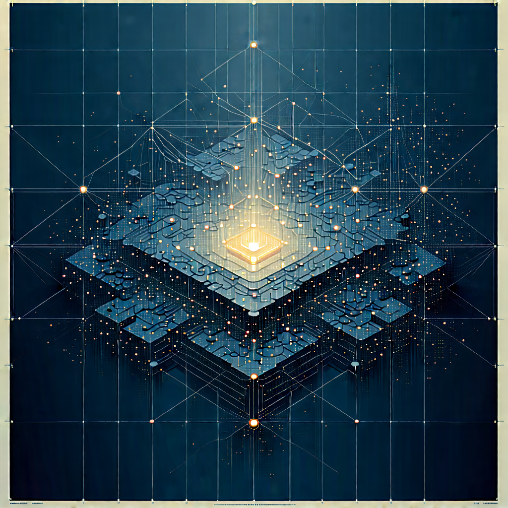 Tech Woodcut Print: Blockchain Network Visualization With Image, There