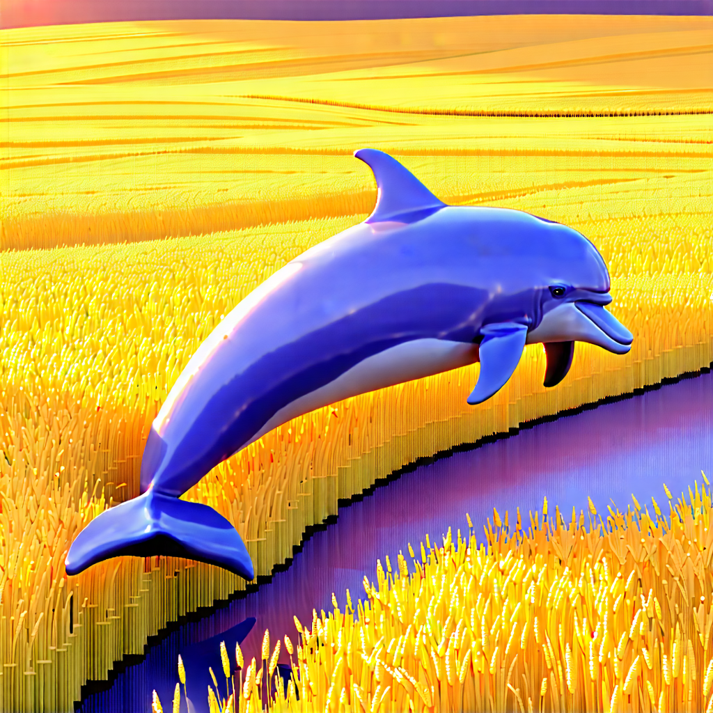 Nature Isometric Design: Dolphin In Prairie Grassland With Blue Dolphin