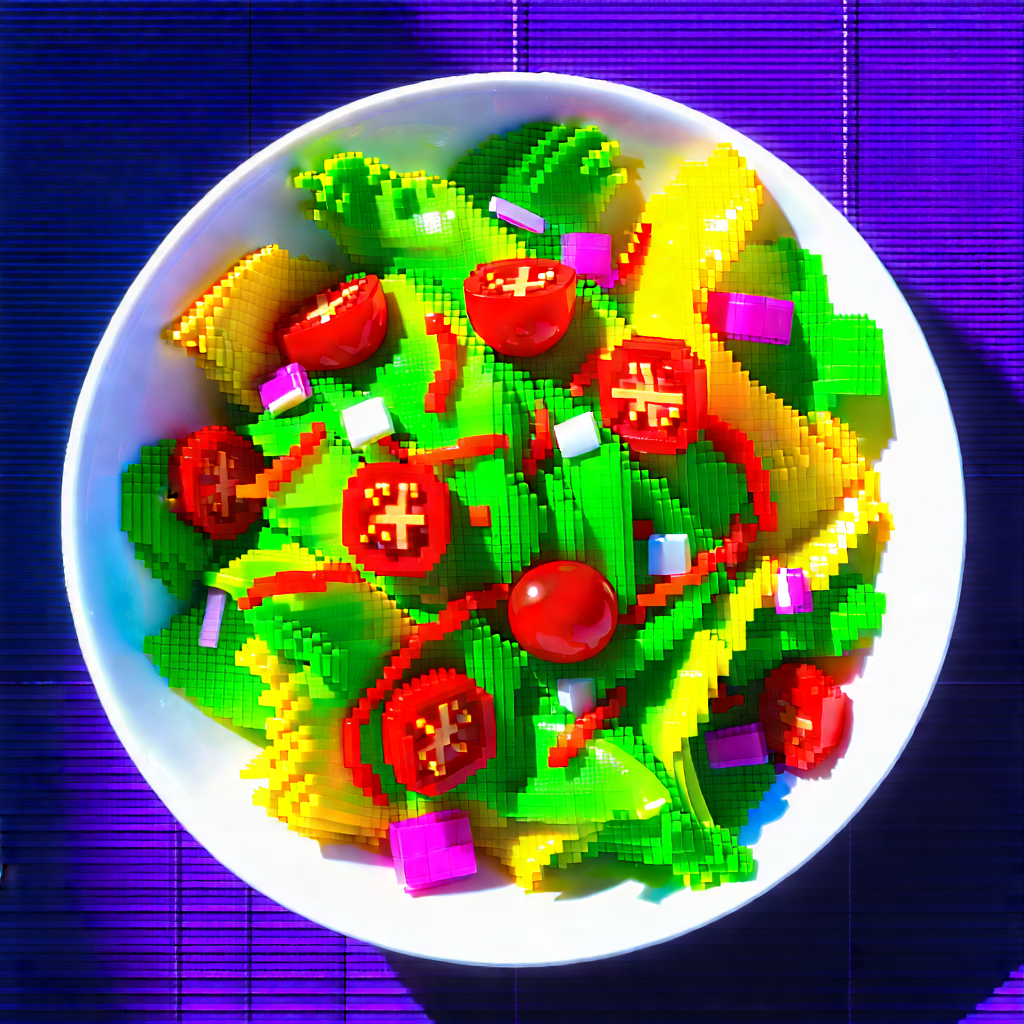 Lifestyle Voxel Art: Fresh Salad Prepared With Vibrant Colors With White Bowl