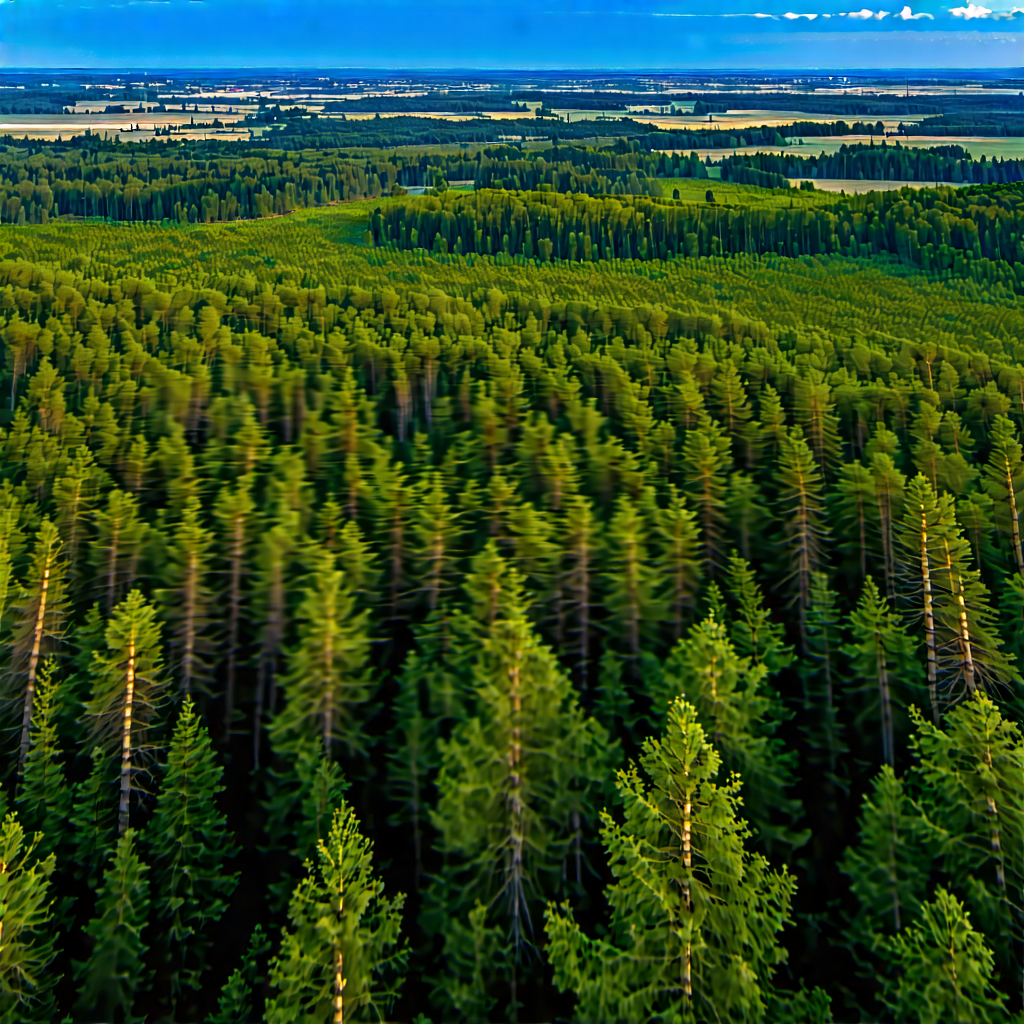 Nature Drone Photography: Clear (sky:1.15) Over Forest Clearing With Lush Green