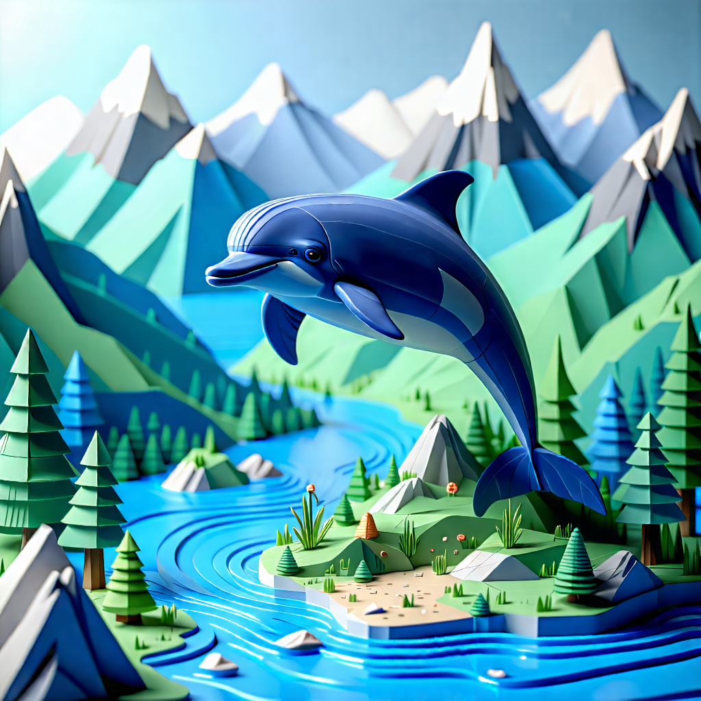Nature Isometric Design: Dolphin in mountain terrain