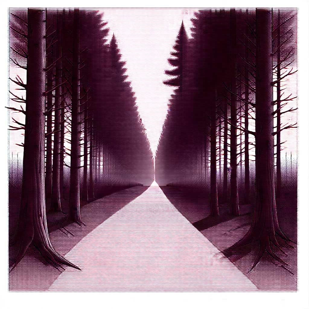 Nature Pencil Sketch: Path through pine forest