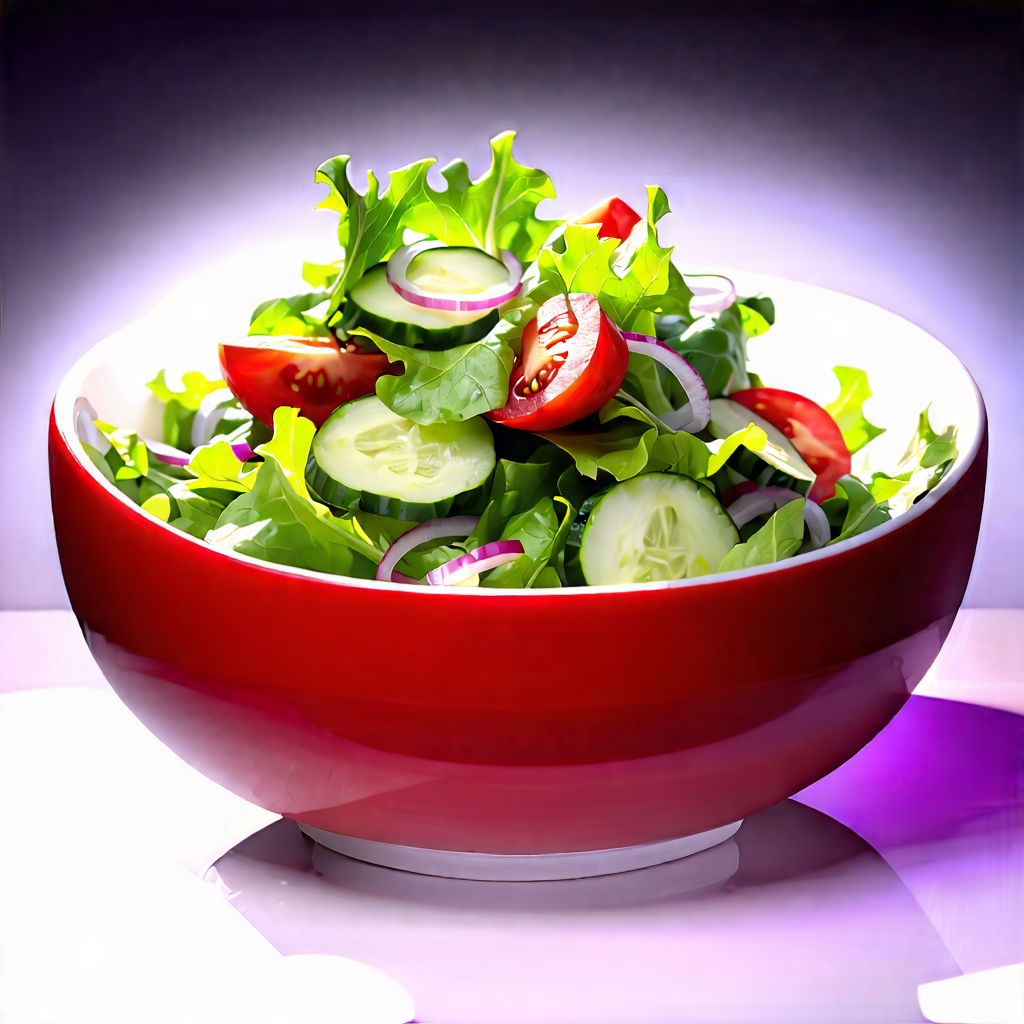 Lifestyle Acrylic Painting: Fresh Salad Prepared With Artistic Presentation With Large Bowl