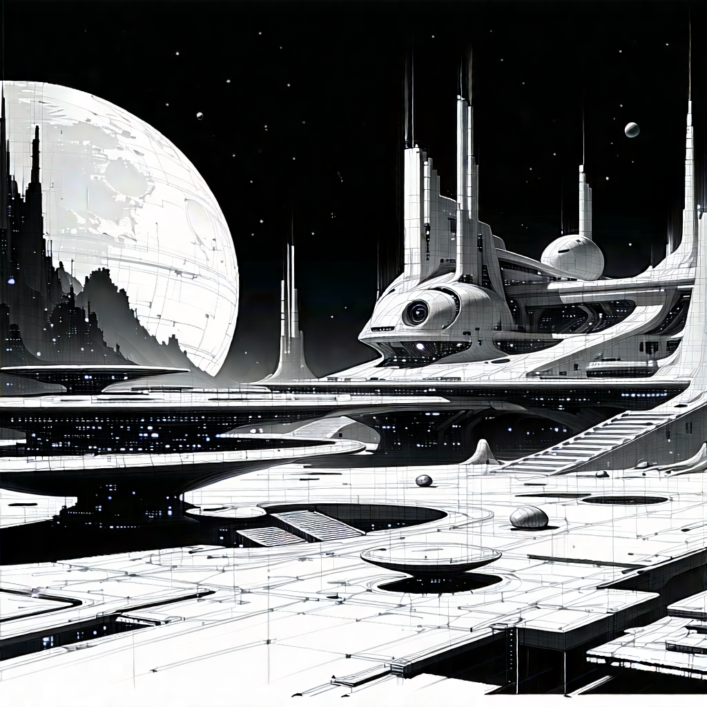 Tech Ink Drawing: (futuristic:1.46) Digital Workspace With Image, There