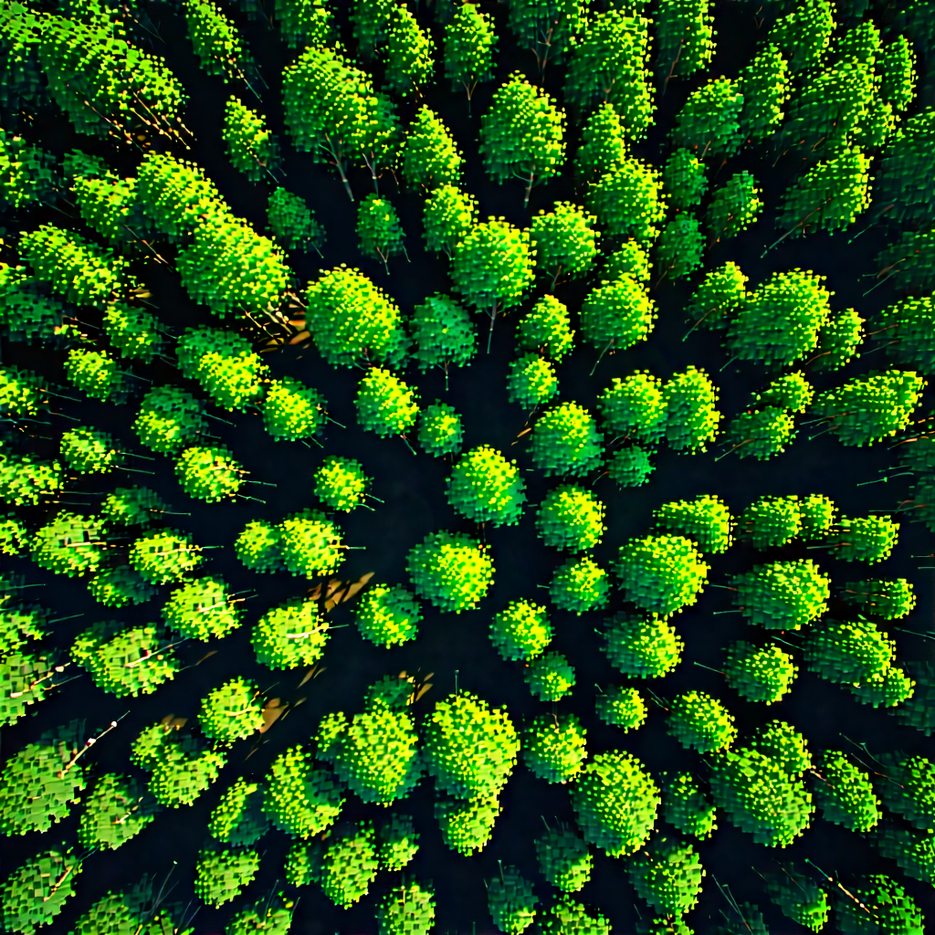 Nature Voxel Art: Aerial view of forest canopy