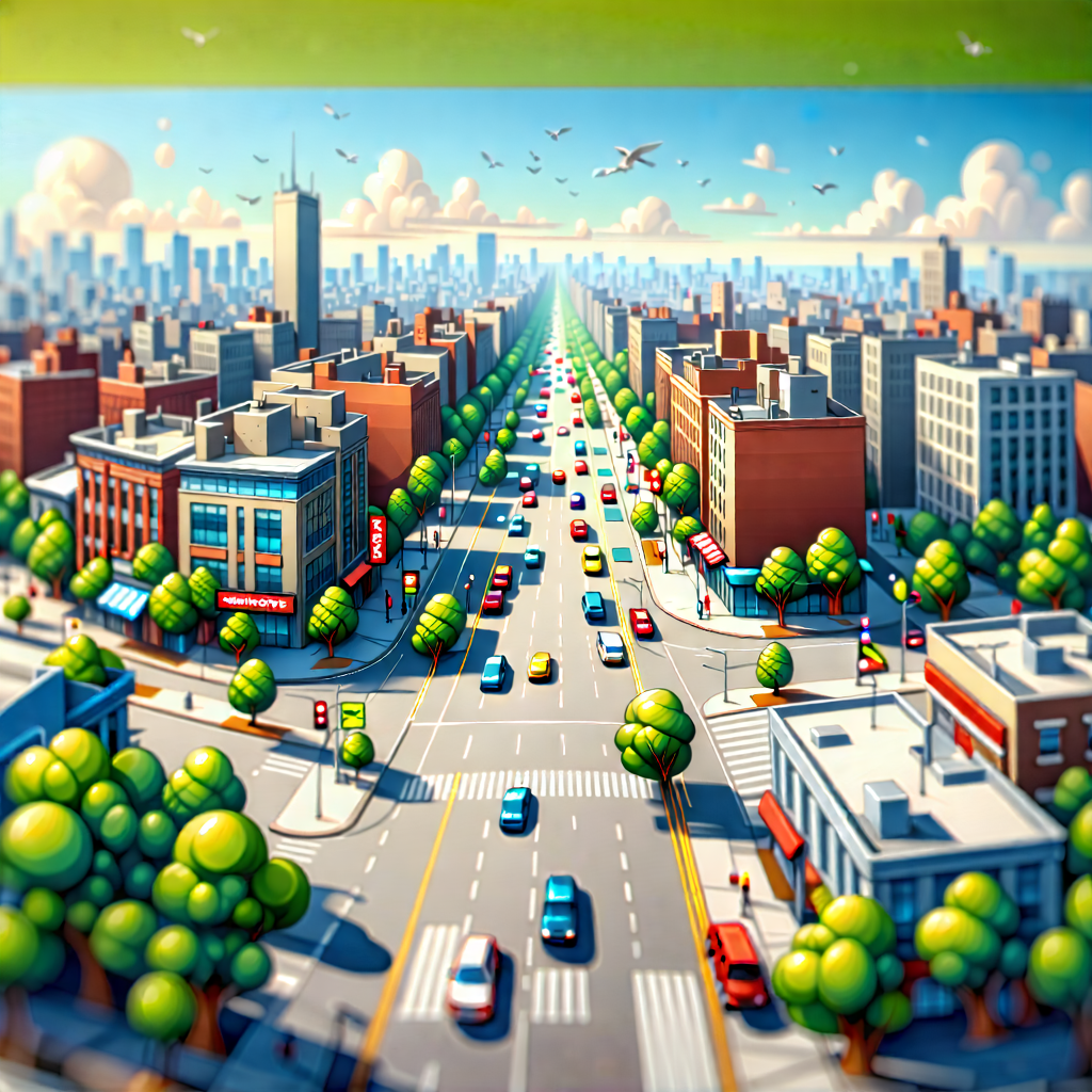 Urban Lithograph: Aerial View Of Urban Renewal Area With Colorful Detailed