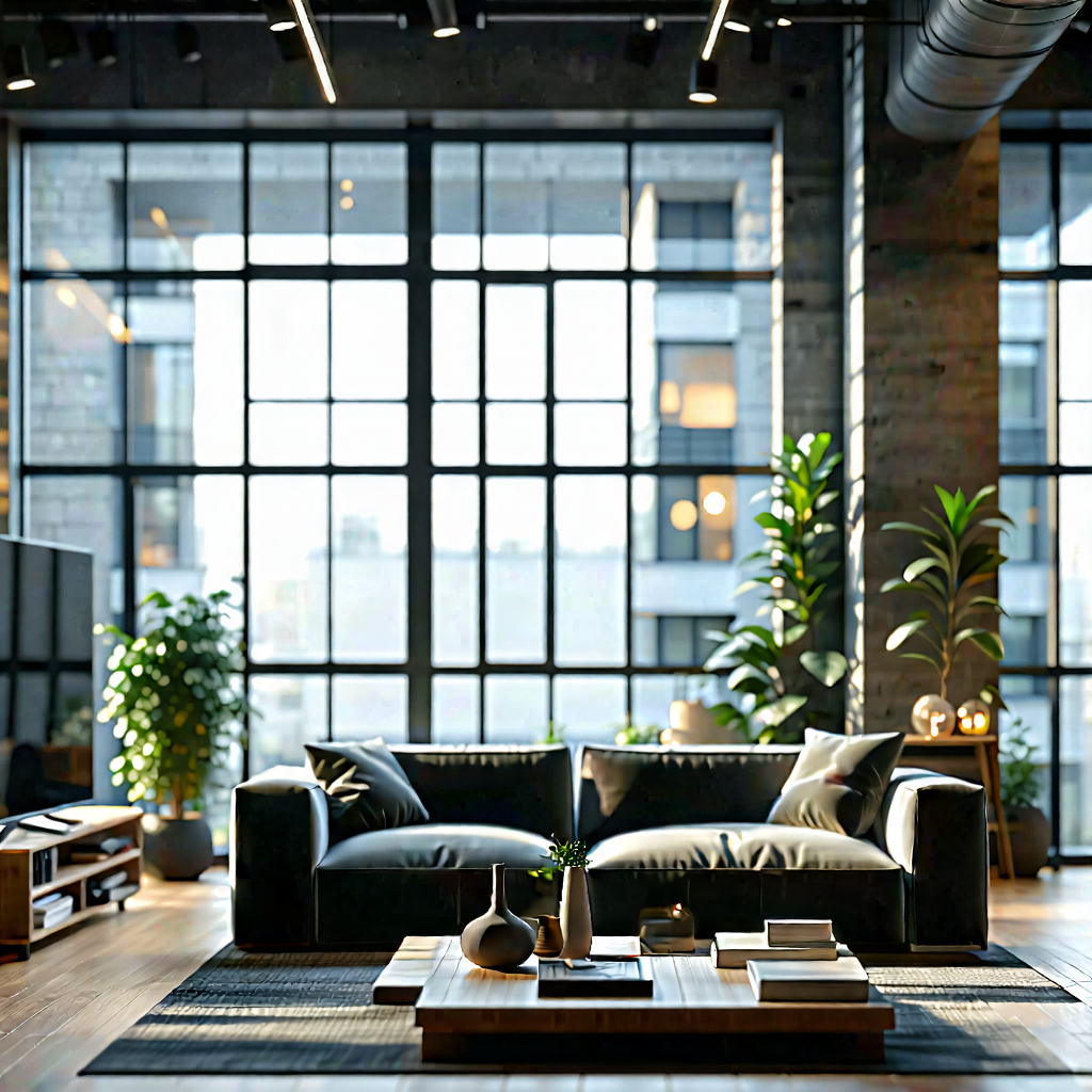 Urban Professional Photography: Urban Loft With (minimalist:1.43) Design With Large, Modern