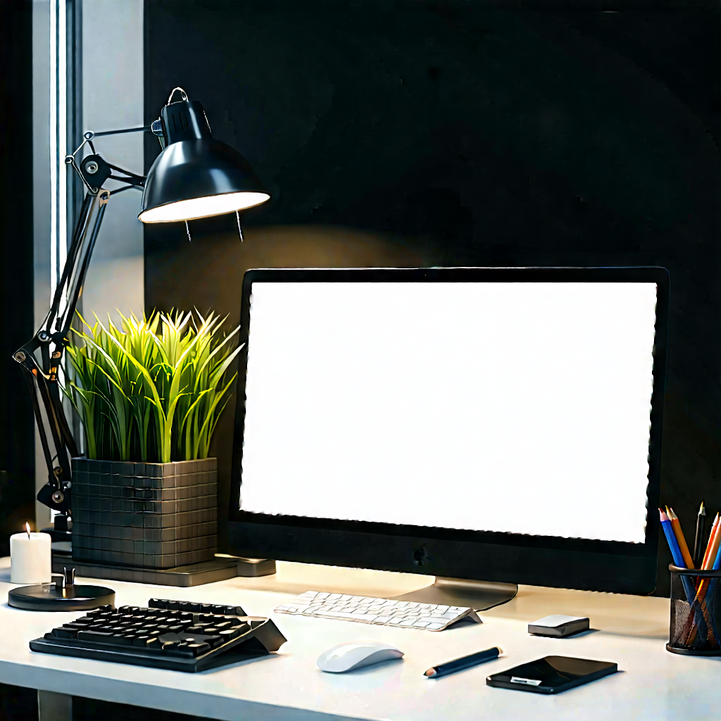 Business Concept Art: Workplace with productivity tools on desk