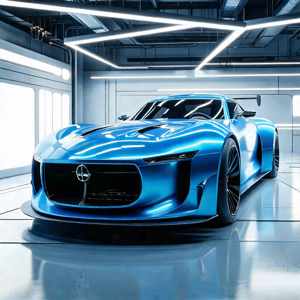 Tech Advertising Photography: Automotive Technology In Manufacturing Facility With Blue Sports