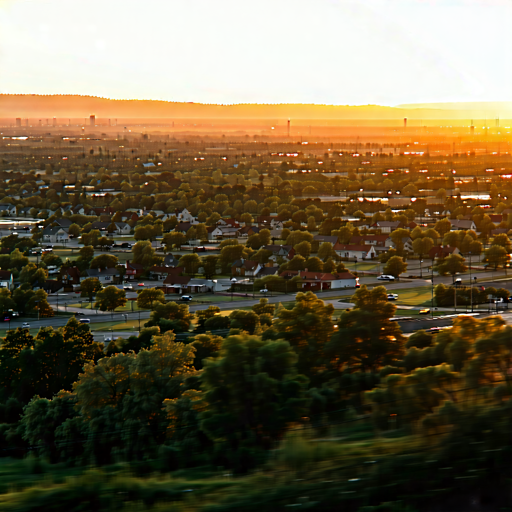 Urban Professional Photography: Cityscape Of Small Town During Sunset With Beautiful Sunset