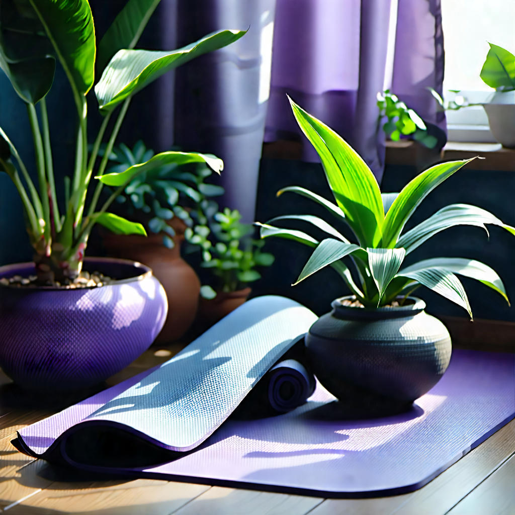 Lifestyle Macro Photography: Wellness scene with yoga mat and plants
