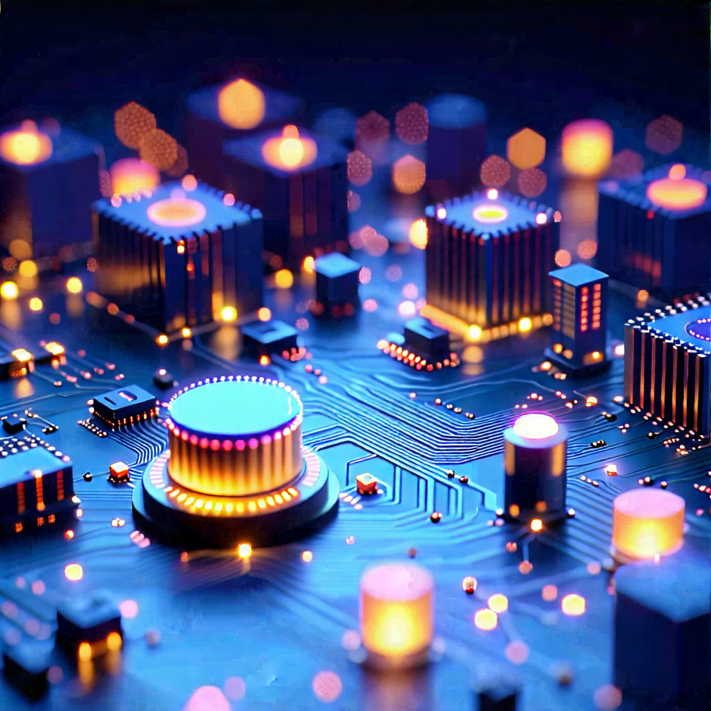 Tech Isometric Design: Close-up Of Sensor Array With Futuristic Cityscape