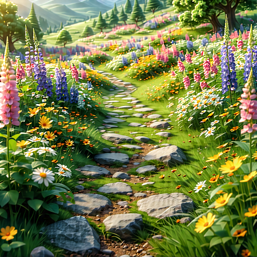 Nature Unreal Engine: Path Through Flowering Meadow With Image, There