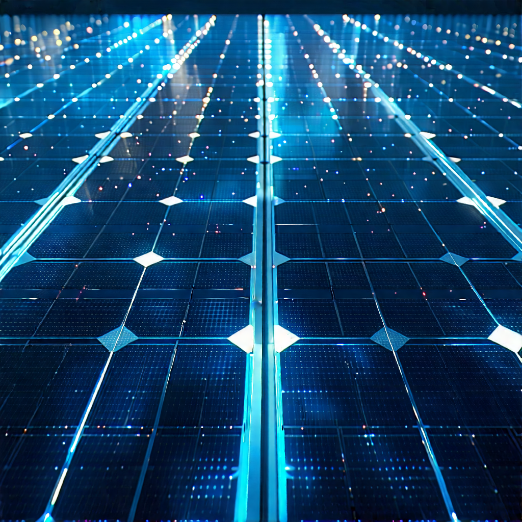 Tech Drone Photography: Solar Panel With Holographic Projection With Blue Lighted
