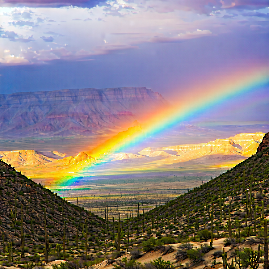 Nature Aerial Photography: Rainbow Over Desert With Beautiful Rainbow