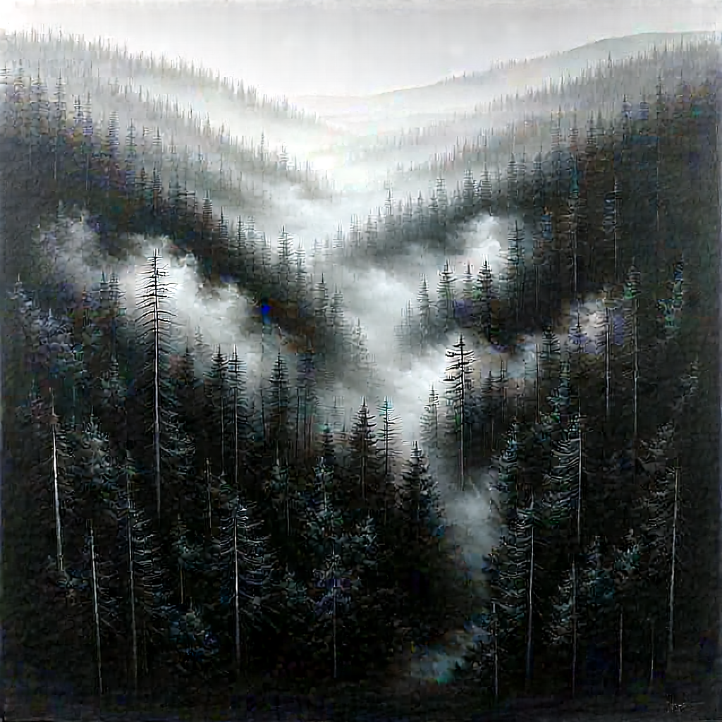 Nature Charcoal Drawing: Aerial View Of (forest:1.47) Canopy With Image, There