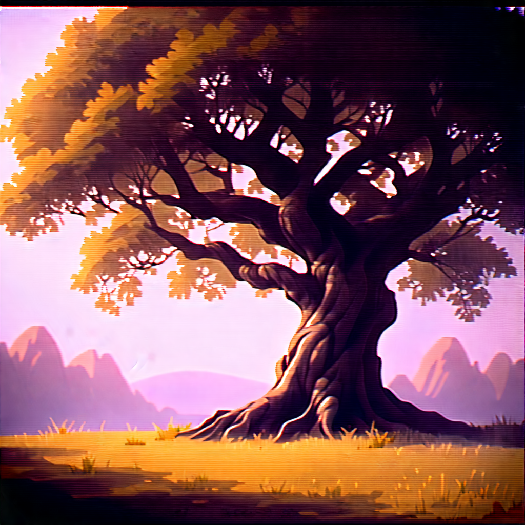 Nature Pastel Drawing: Ancient (tree:1.12) In Sunlit Clearing With Large Tree