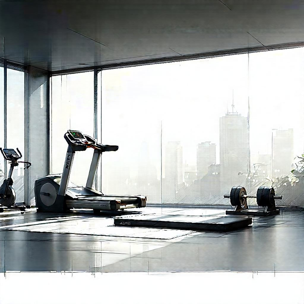 Lifestyle Pencil Sketch: Wellness Scene With Fitness Equipment With Exercise Equipment