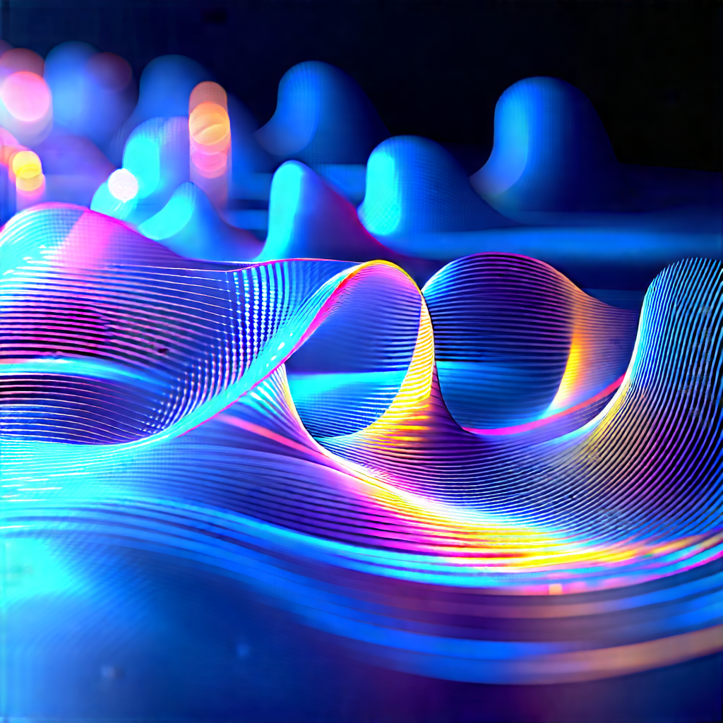 Abstract Holographic Art: Rhythmic Motion Captured In Abstract Form With Blue Purple