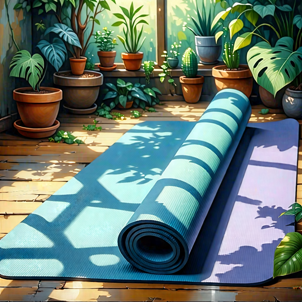 Lifestyle Oil Painting: Wellness Scene With Yoga Mat And Plants With Image, There