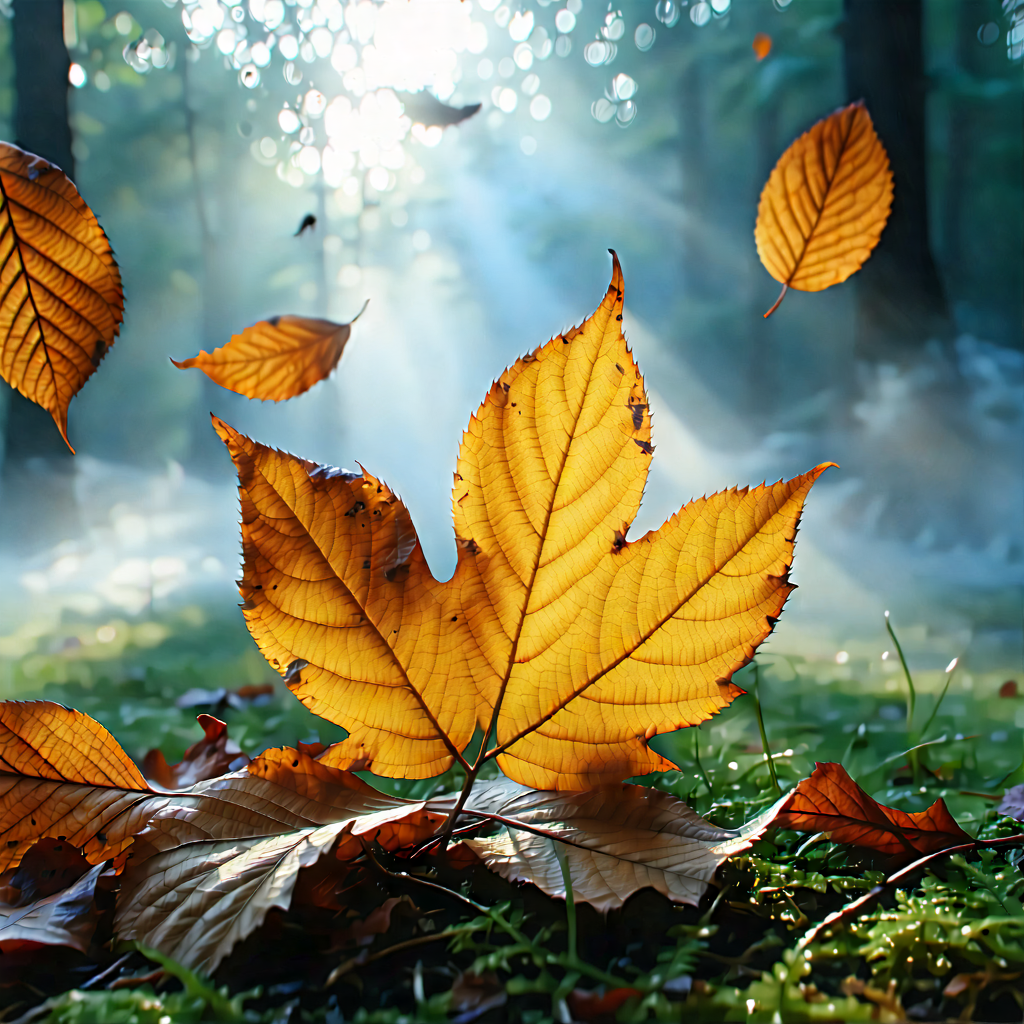 Nature Advertising Photography: Autumn Leaves In Misty Environment With Image, There