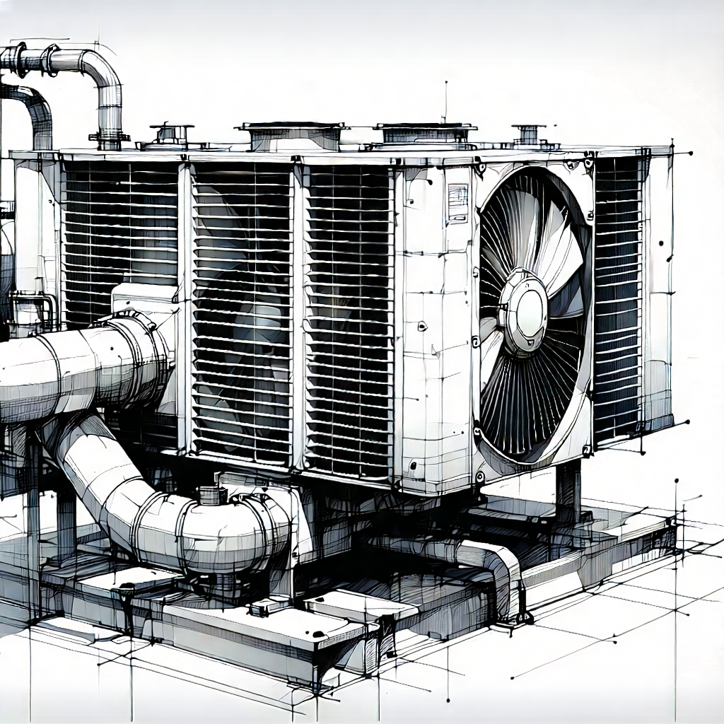 Tech Ink Drawing: Close-up of cooling system