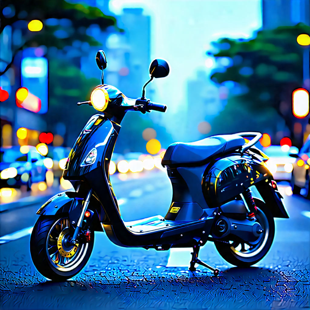 Urban Landscape Photography: City Electric Scooter In Main Avenue With Black Blue