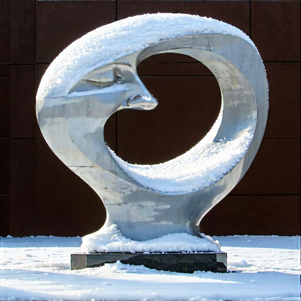 Urban Watercolor Painting: Modern sculpture with (snow:1.48) covering