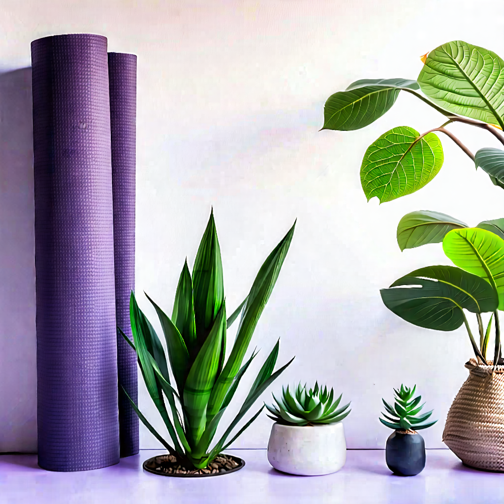 Lifestyle Stock Photography: Wellness scene with yoga mat and plants