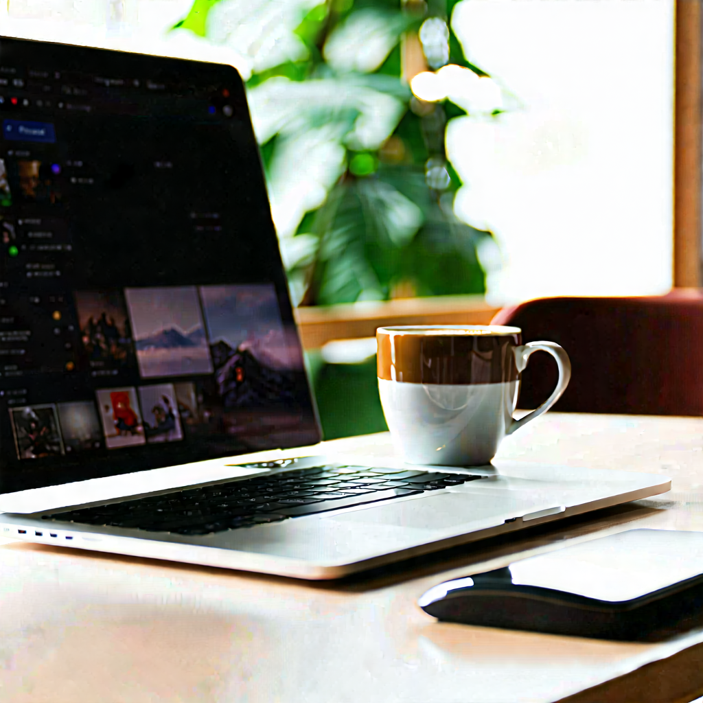 Business Cinema 4D: Workplace with laptop and coffee on desk