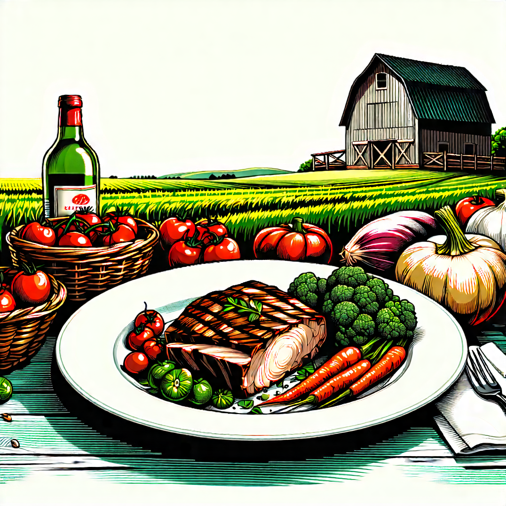 Lifestyle Woodcut Print: Farm-to-table Meal Prepared With Fresh Ingredients With Large Plate