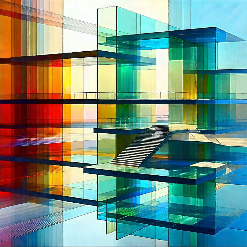 Abstract Woodcut Print: Glass construction with gradient