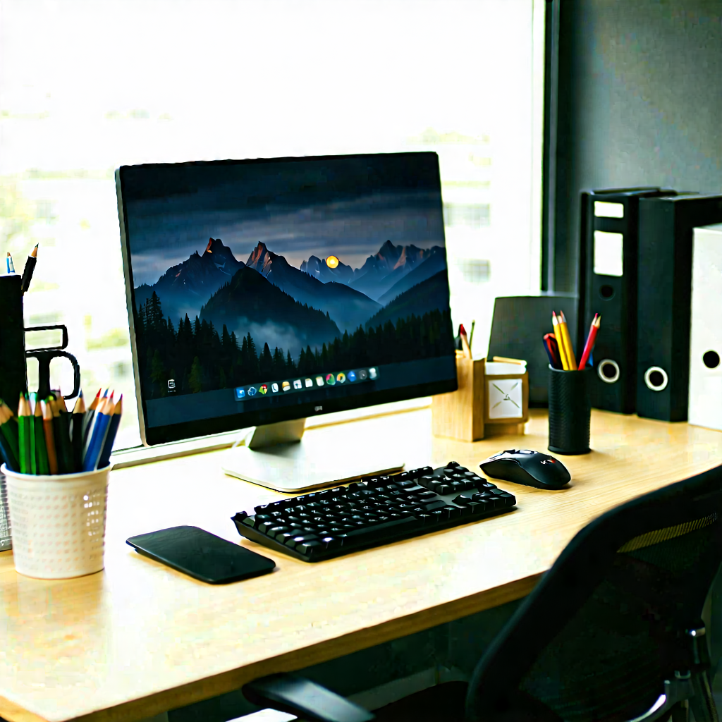 Business Landscape Photography: Workplace With Digital Devices On Desk With Wooden Desk
