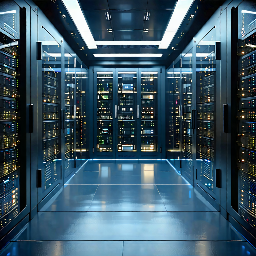 Tech Oil Painting: Futuristic Server Room With Image, There