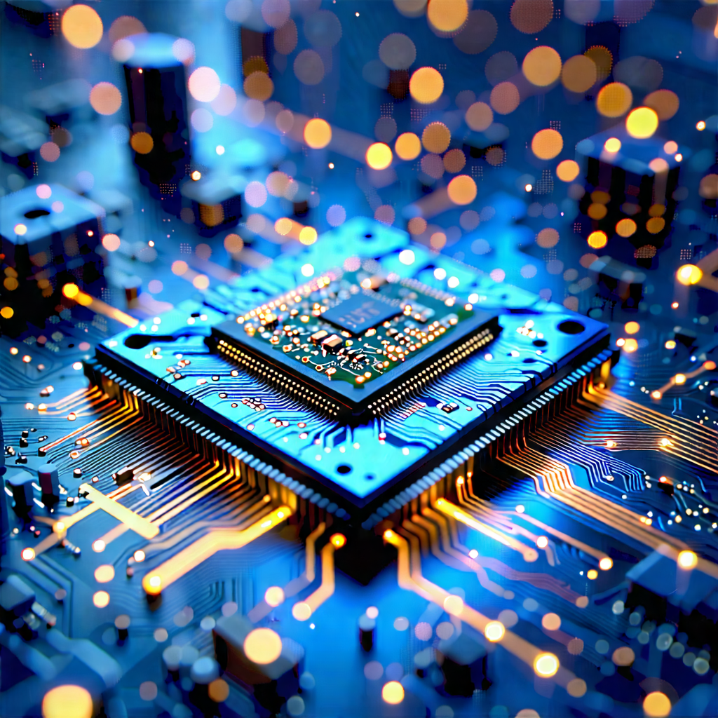 Tech Stock Photography: Microchip With Data Streams With Close-up Computer