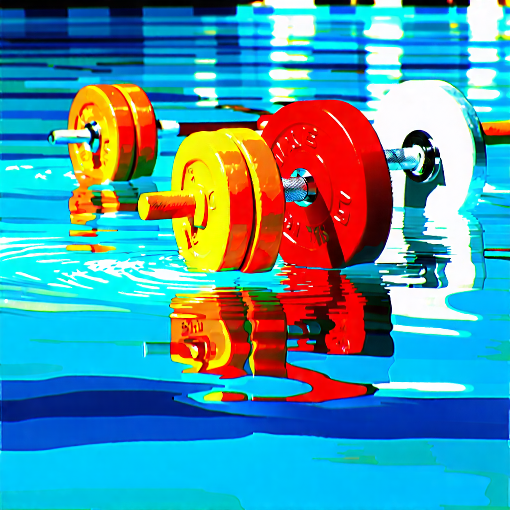 Lifestyle Gouache Painting: Strength Training In Pool With Image, There
