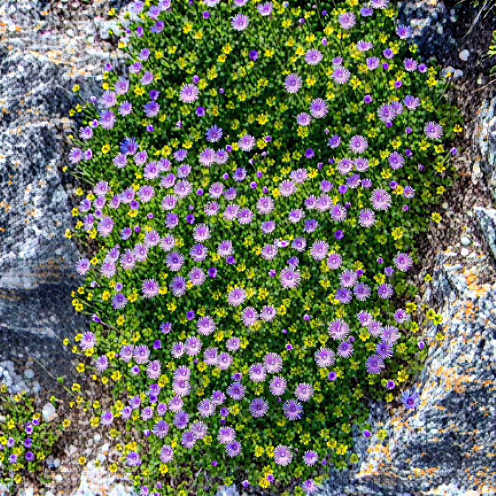 Nature Drone Photography: Wildflowers In Rocky Terrain With Beautiful Purple