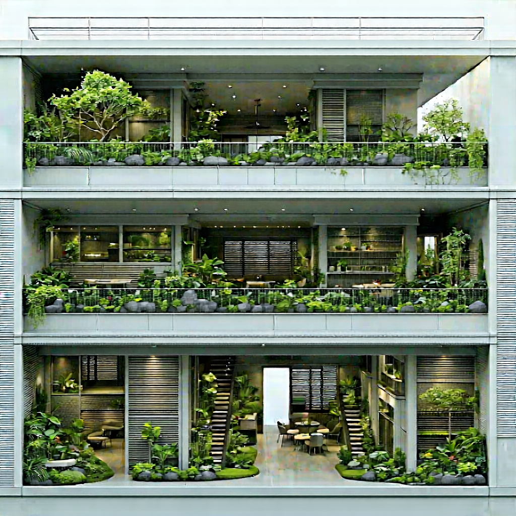 Lifestyle Digital Art: Balcony garden with organized space